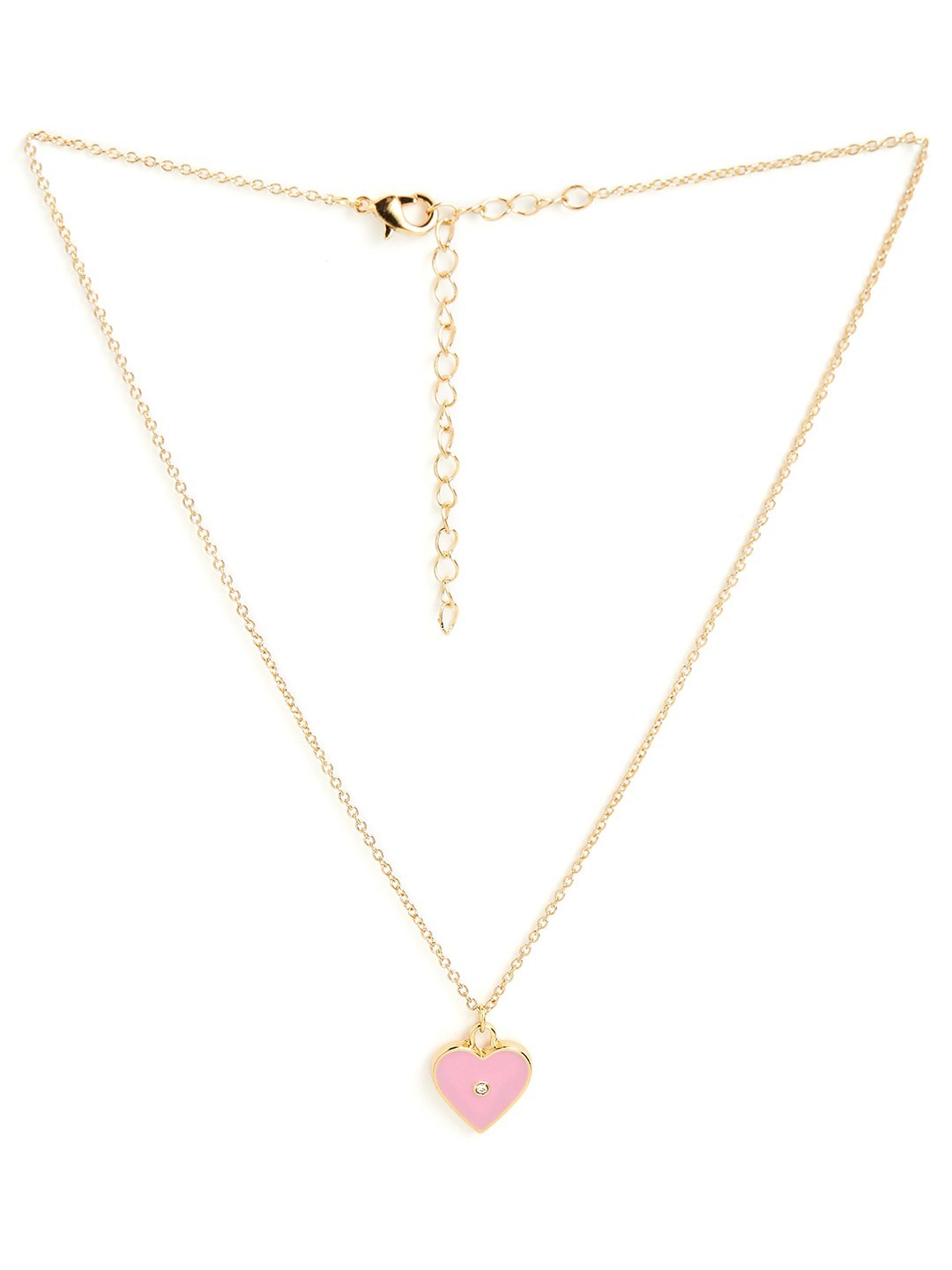Gold toned chain with pink enameled heart charm
